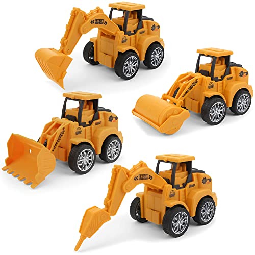 LiRiQi Set de 4 vehículos de Juguete de ingeniería, vehículos de construcción, Material Seguro ABS. Incluye Excavadora, Perforadora, Topadora, Apisonadora. Presiona la Parte Superior para Que avancen Cover