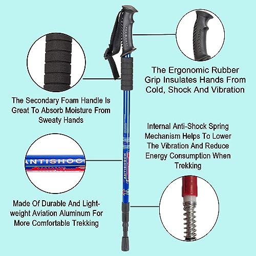Image of Aluminum Collapsible Hiking Poles - Lightweight, Anti-Shock Trekking Sticks for Unisex - Adjustable Walking Poles With All Terrain Accessories and Carry Bag