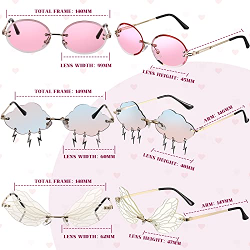 8 Pcs Irregular Sunglasses Set Heart Sunglasses Flame Cloud Butterfly Star Rimless Shape Party Favors (Stylish Style)3