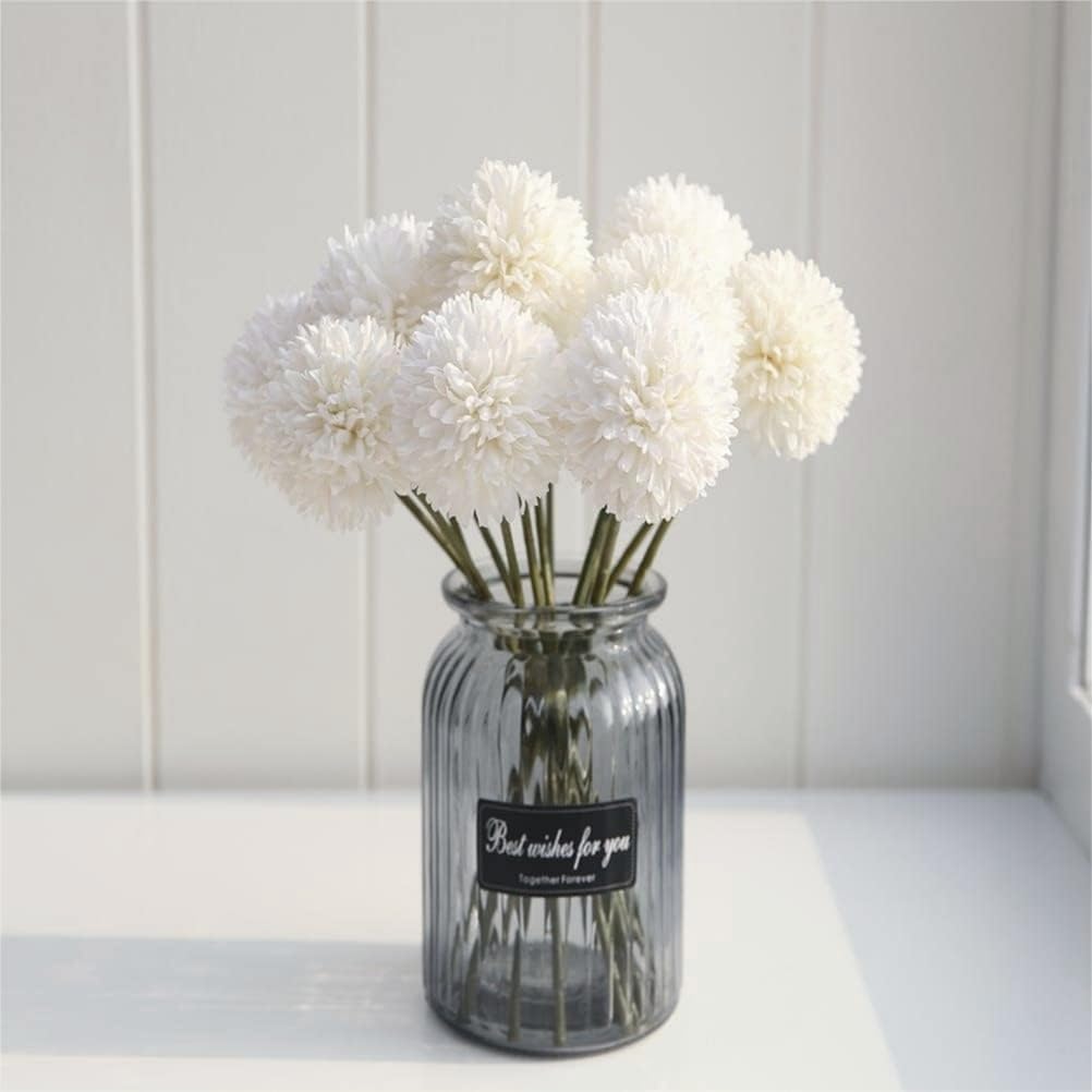 Artificial Chrysanthemum Ball Flowers Hydrangea Arrangement Bouquet Presents Decor 10pcs Without Vase (Milk White) - Image 5