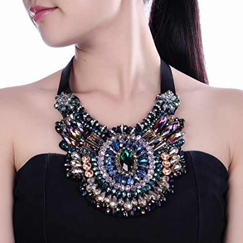 Jerollin Vintage Exaggerated Chunky Collar Bib Rhinestone Pendant Necklace2