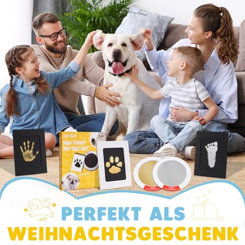 Pfotenabdruck Set Hund Katze, 2 Pcs Farbe Fussabdruck Baby Set mit 2 Fotorahmen 4 Karten, Hundepfoten Abdruck Machen, ohne Kontakt zur Farbe, Katze Geschenk für Hundebesitzer (Gold & Silber)
