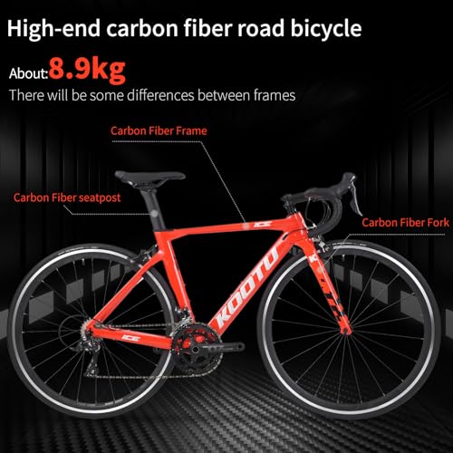KOOTU Carbon Road Bike, Carbon Fiber Frame Road Bicycles 700C Wheels Racing Bike with SORA R3000 18 Speeds Groupset Ultra-Light Bicycle
