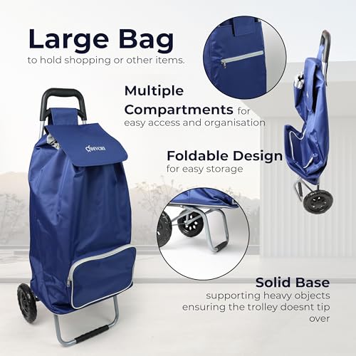 DIVCHI Einkaufstrolley mit 2 Rädern, faltbar, robust, zusammenklappbar, Einkaufswagen, Allzweckwagen, Rollwagen, Aufbewahrungswagen, Blau – Bild 5