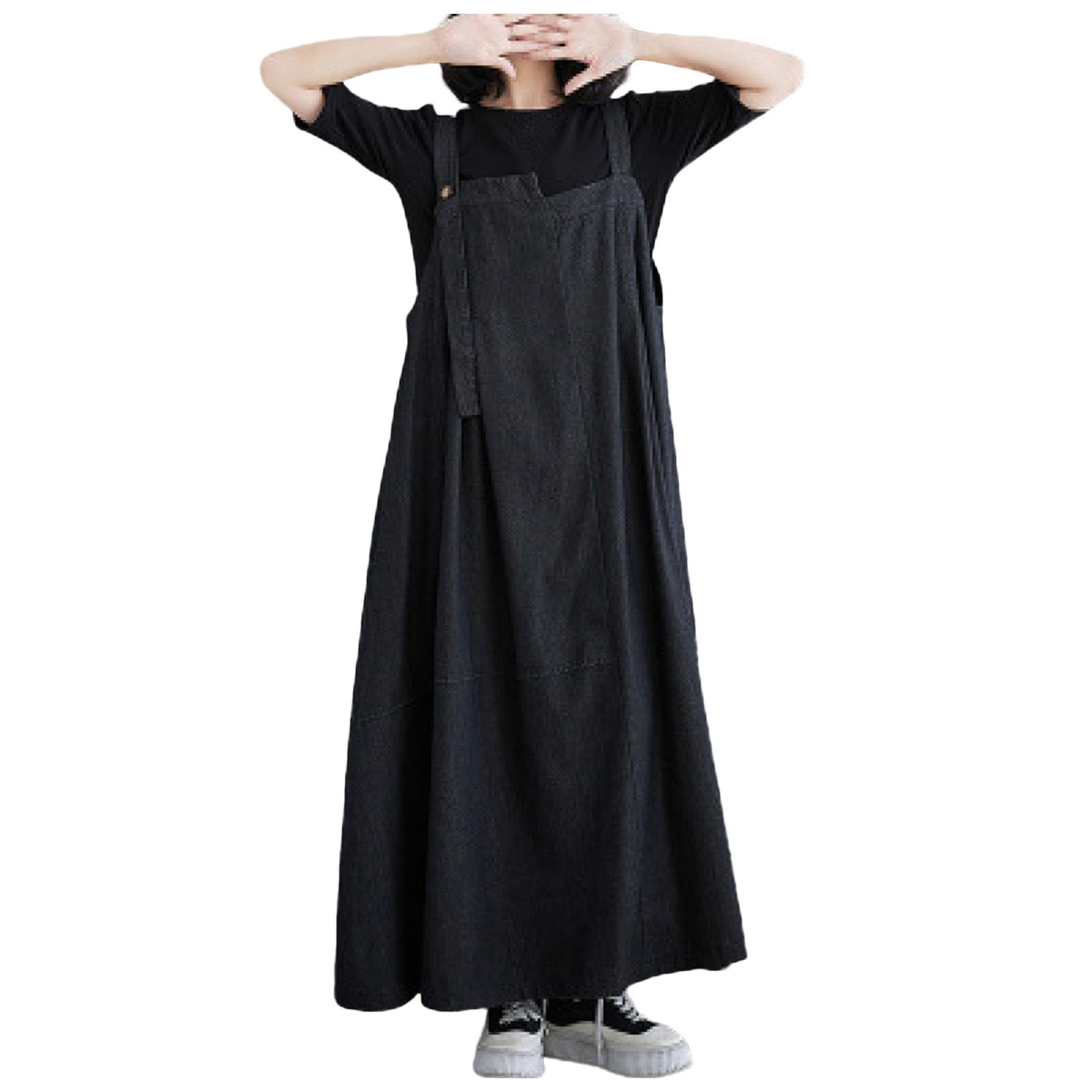 Gonna a salopette da donna, comoda, abito con pettorina, linea A, casual, autunnale, casual, spalline regolabili, leggera, con tasche, scollo quadrato, elegante, senza maniche, tinta unita