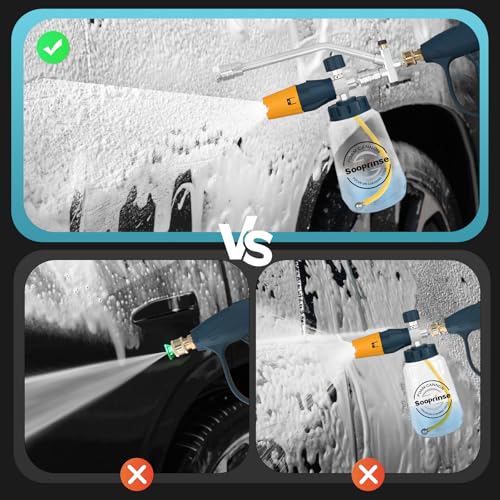 Image of Sooprinse Pressure Washer Foam Cannon with Short Pressure Washer Gun, Dual Connector Accessory, Snow Soap Attachment for Car Wash, 5 Nozzles Tips with 1 /4 inch Quick Connect， 4000 PSI