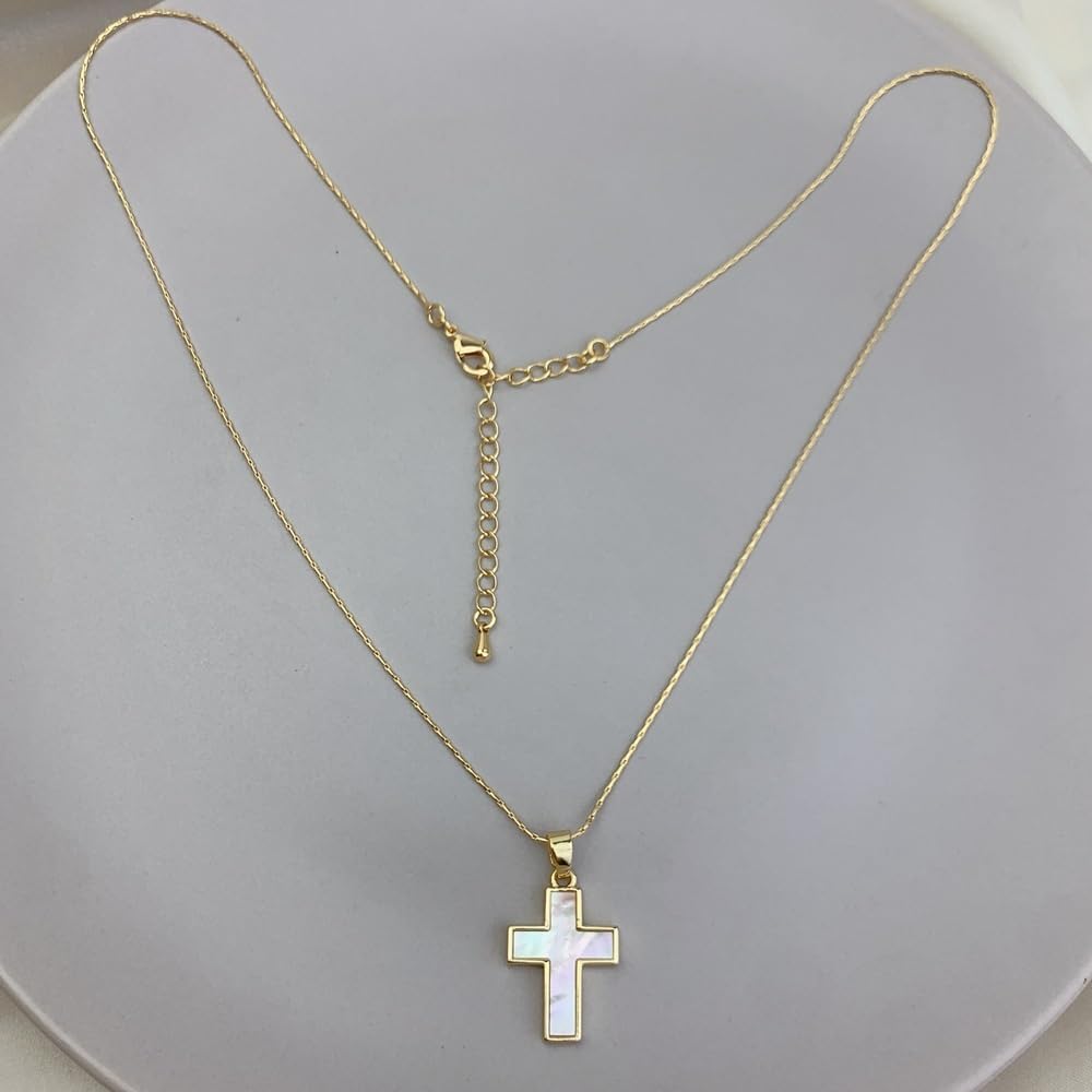 Collana con Croce in Madreperla Crocifisso,Medaglia Miracolosa Religiosa, Girocollo,Collana di Fede