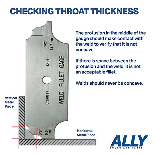 Ally Tools 7 Piece Fillet Welding Inspection Gauge Set Includes Leather Case - (1/8" - 1") Ulnar Metric & Inch - Perfect For Checking Leg Length And Throat Thickness For Professional Welders #TOP4