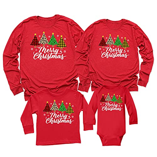 Merry Christmas Trees Leopard Buffalo Plaid Matching Family Long Sleeve Shirt - Main Image