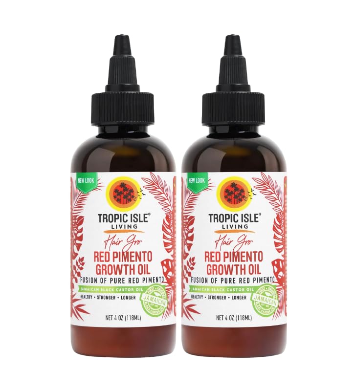 2x Strong Roots Red Pimento Hair Growth Oil – 4oz Bundle with Tropic Isle Jamaican Black Castor Oil – Nourishes, Hydrates, and Revitalizes Hair – Gift Set (2 Items)