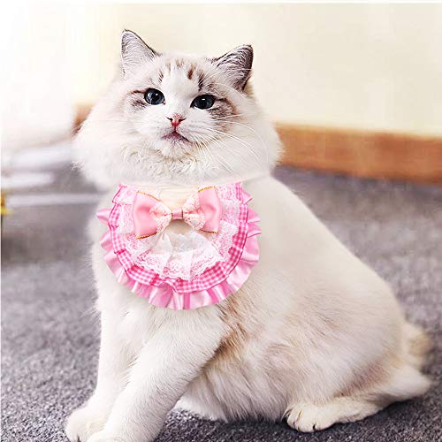 AriTan Pet Bandana Costume, Cat Pink Bow Lace Apparel Triangle Scarf Accessories, Dress up Lace Breathable Bibs for Small and Medium-Sized