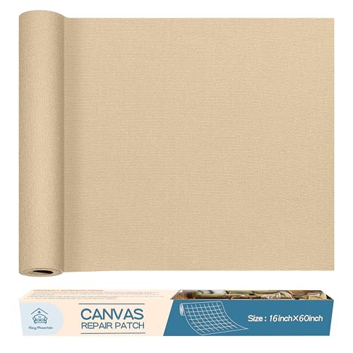 KING MOUNTAIN Canvas Repair Patch 16×60 Inch Self-Adhesive Waterproof Fabric Patch for Sofas, Tents, Furniture,Tote Bags, Car Seats (Khaki)
