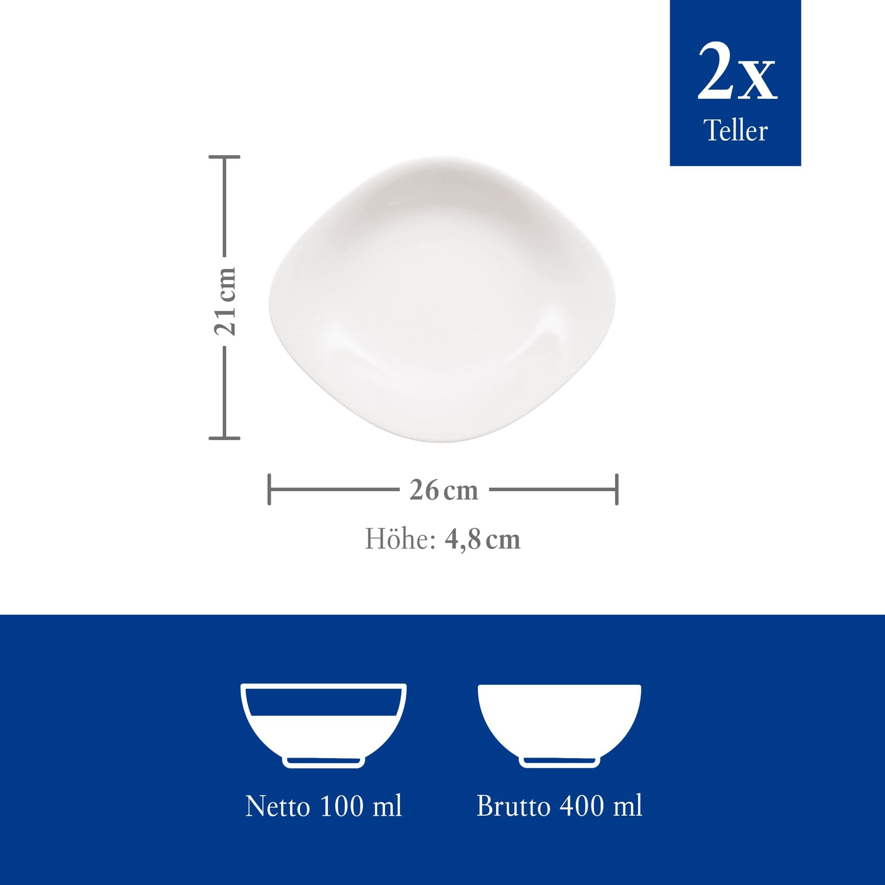 Villeroy & Boch - Vapiano Pastateller Set 2 teilig, Pastateller Groß Tief Weiß, Nudelteller, Pastatellerset, Spaghettiteller, Suppenteller Tief, Salatteller Groß, Vapiano Teller Tief, Porzellan