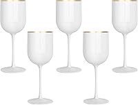 Vista 5 de Copa de vino blanco con borde dorado, juego de 10 copas de vino de plástico duro en tallo 12 onzas