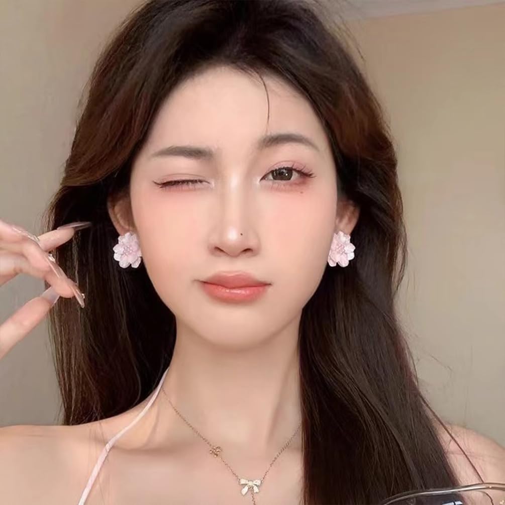 Dainty Cute White Flower Pearl Stud Earrings for Women Statement, Delicate Camellia Shell Floral Pearl Beads Earring Vintage Party Birthday Jewelry Gift - Image 3