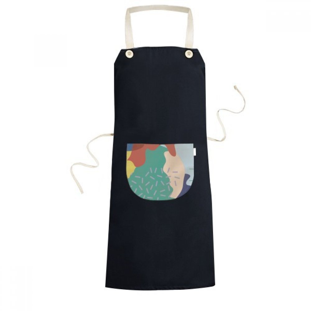 Tablier de cuisine noir réglable de 70cm x 67cm avec poche centrale et motif plantes
