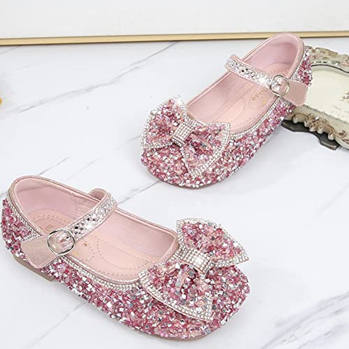 Children Bow Knit Princess Cute Shoes Pearl Sandals for Party Toddler Butterfly Rhinestone Shinny Little Girls Booties (Red, 9-9.5 Years)3