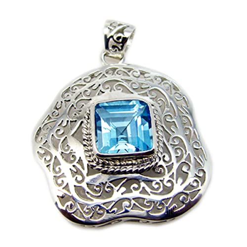 Pendentif topaze bleue octogone en argent sterling 925 pour femme