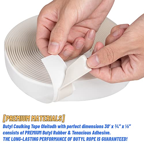 Image of 4 Pack Butyl Tape Bulk,1 /8 inch x 3 /4 inch x 30 ft, White Butyl Sealant Tape, Butyl Rubber Caulk Tape, Perfect Butyl Tape RV Window Sealant Tape, Roof Caulk Tape, Butyl Rubber Roll, EPDM Rubbers Roof Patching