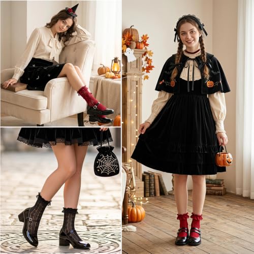 Image of Women Lace Ruffle Socks White Black Frilly Lolita Crew Dress Socks