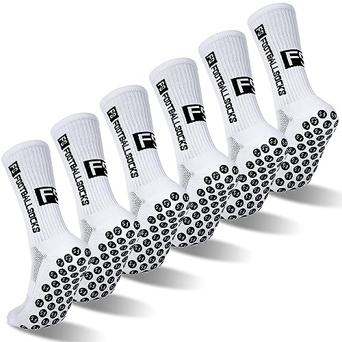 Apricitie 6 Paare Fußball Socken, Sportsocken 35-39 Anti Rutsch Grip Fussball Socken Rutschfeste Fußballsocken für Herren Damen Fussball Basketball Laufen Radfahren, Weiß