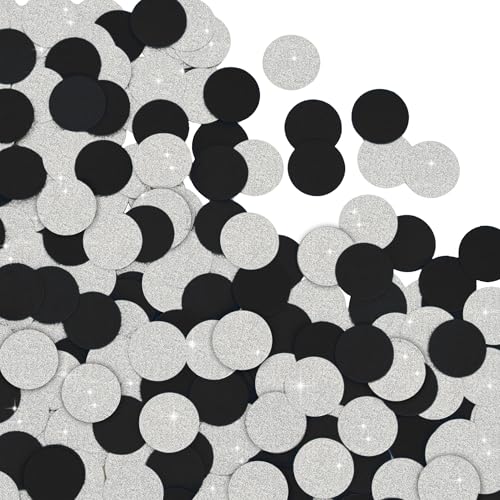 Image of 300Pcs Glitter Silver And Black Table confetti,Paper Circle Dots Confetti for Birthday Party Halloween Bachelorette Wedding Baby Shower Graduation Decorations