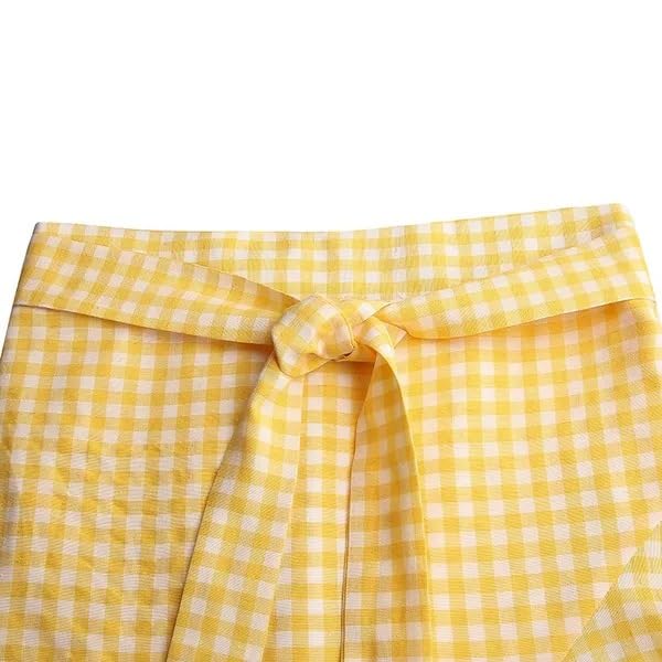 utcoco Womens Retro Plaid Skirt High Waist Lace Up Asymmetrical Ruffle Hem Skirts4