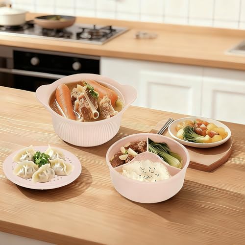 CLUBDRESS 42oz Microwave Silicone Steamer Bowl, 3 Compartment Microwave Pot for Vegetables/Fish/Dumplings/Fast food, BPA-Free Vegetable Steamer Microwave with Handle, Lid & Basket, Dishwasher, Pink