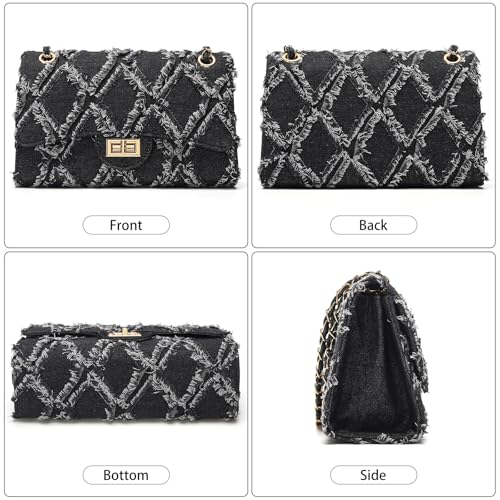 Image of Quilted Leather Crossbody Bags for Women Trendy Ladies Shoulder Purse Satchel HandBag with Chain Strap