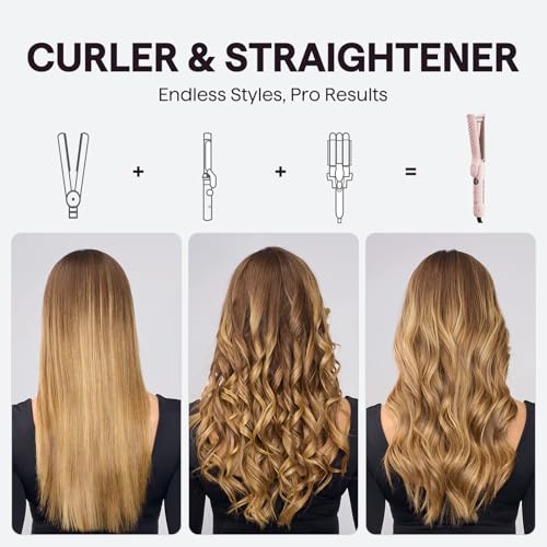 Wavytalk Upgrade Airflow Styler Curling Iron Flat Iron, Whirlwind Pro, 3 Air Modes with LED Display, Anti-Scald 1.25" Curling Wand,2-in-1 Hair Straightener and Curler with Cooling Air to Lock in Style - Image 4