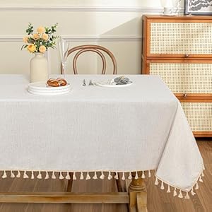 MYSKY HOME Table Cloth 60x84 in Rectangle Table, Heavy Duty Cotton Tassel Linen Look Waterproof Tablecloths Farmhouse Tablecloth, Wrinkle Free Table Cover with Beige Tassels for Kitchen Dining, Party MYSKY HOME Table Cloth 60×84 in Rectangle Table Heavy Duty Cotton Tassel Linen Look Waterproof Tablecloths Farmhouse Tablecloth Wrinkle Free Table Cover with Beige Tassels for Kitchen Dining Party