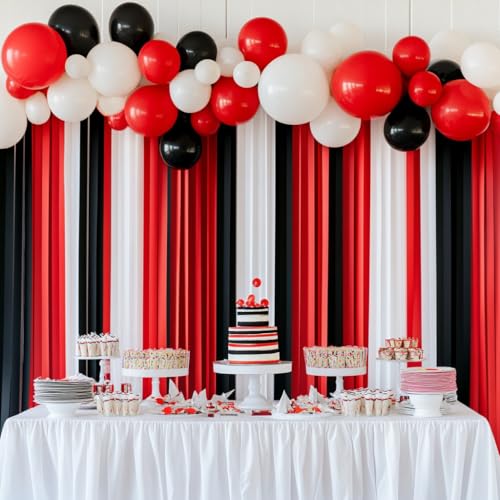 Image of 8 Red Black White Streamers, 656ft Pack of Crepe Paper Party Decorations