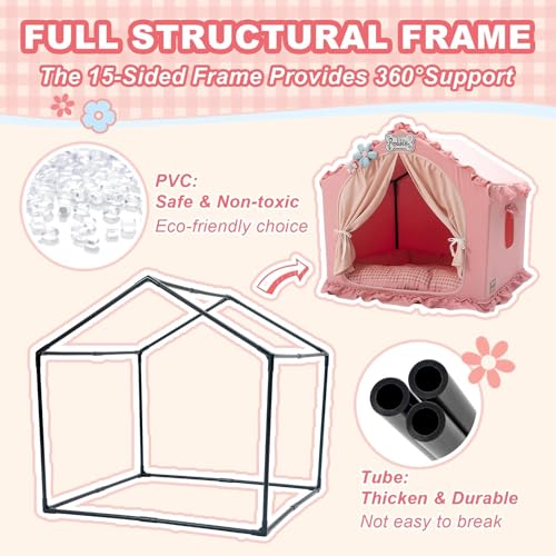 Jiupety Indoor Dog House with Frame, Cute Dog Tent Bed with Cover Cave, Breathable, Washable, and Foldable House, Suitable for 20-40 Lb, Large (25"×25"×25"), Pink - Image 4