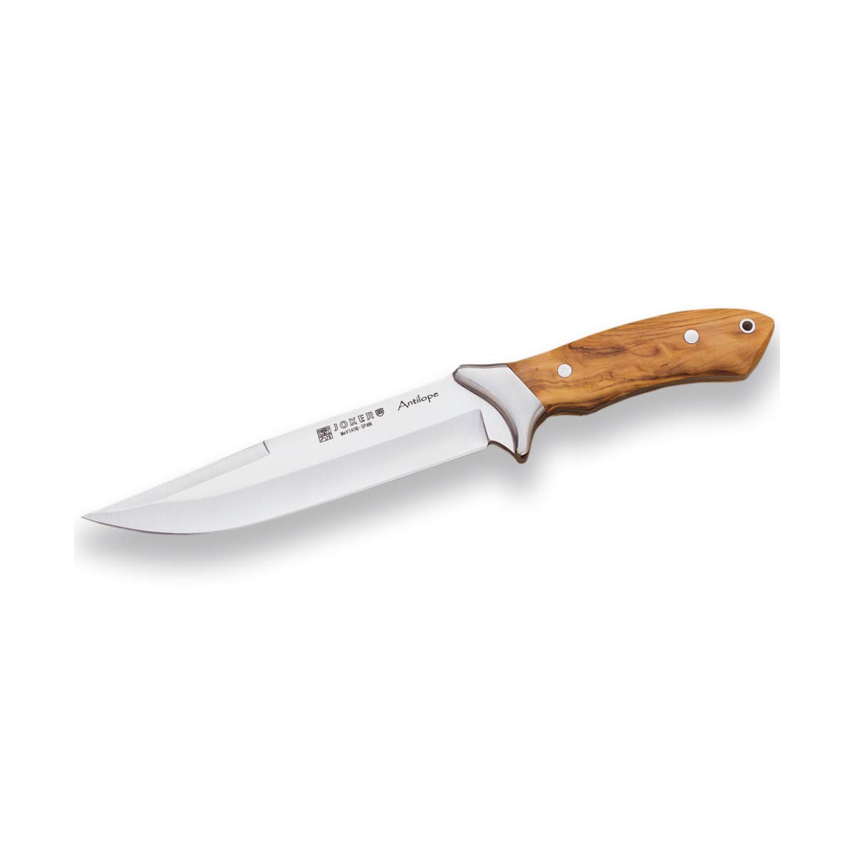 joker Coltello da caccia Antilope, pezzo unico con ghiera in legno d'ulivo e lama dritta da 19,5 cm, custodia in pelle, CO02 per attività di Pesca, l'Escursionismo, Il Campeggio