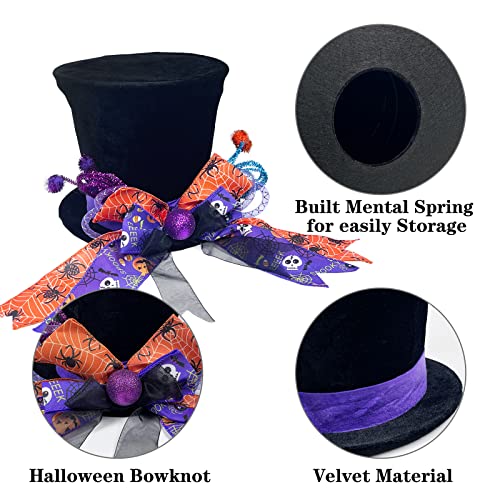 Lordaeron Christmas Halloween Tree Topper Hat,Large Black Velvet Hat With Purple And Orange Bow Seasonal Holiday Decorations Tabletop Ornaments For Home #TOP2