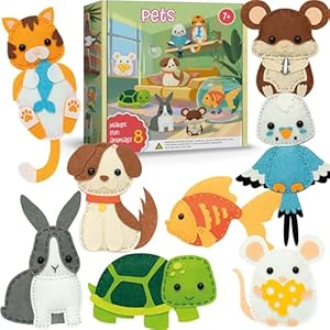 Craftorama Sewing Kit for Kids, Fun and Educational Pets Craft Set for Boys and Girls Age 7-12, Sew Your Own Felt Animals Craft Kit for Beginners, 165 Piece Set