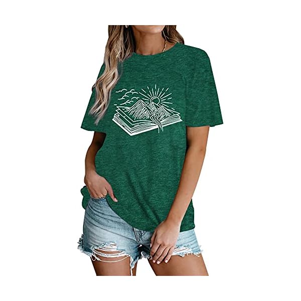 Book-T-Shirts-for-Women-Its-A-Good-Day-to-Read-Shirts-Book-Lovers-Shirt-Casual-Short-Sleeve-Tee-Tops Book T-Shirts for Women It's A Good Day to Read Shirts Book Lovers Shirt Casual Short Sleeve Tee Tops (Green, M, m)