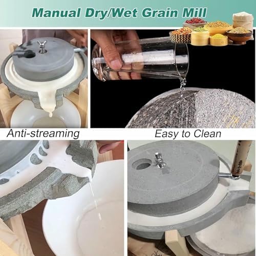 Hand Grain Mill Grinder - Natural Stone Food Mill, 20cm Lapis Lazuli Handmade Mill for Grinding Cereals, Wheat, Almonds, Durable Kitchen Tool, Healthy Cooking Essentials