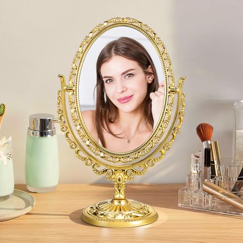 Espejo de maquillaje ovalado europeo estilo retro miniatura 4