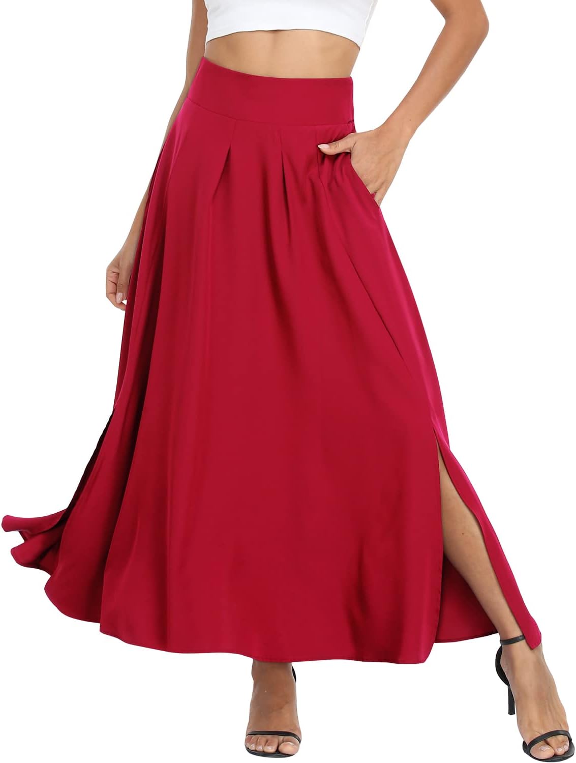 RANPHEE Women's Ankle Length High Waist A-line Flowy Long Maxi Skirt with Pockets - Image 2