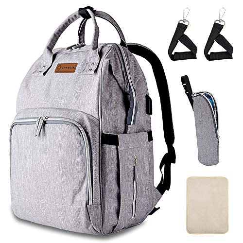 Diaper Bag Backpack with USB Charging Port Stroller Straps Insulated Pocket and Changing