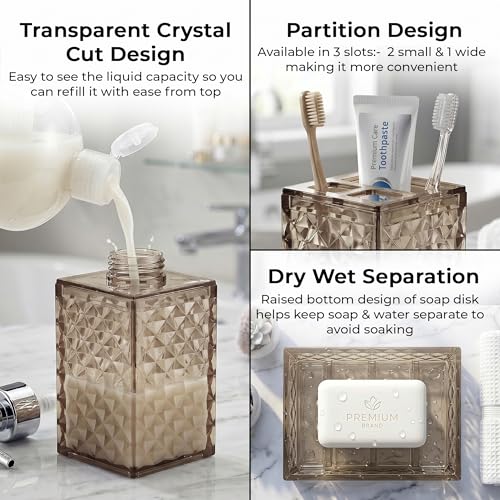 Image of Story@Home 4 Pieces Bathroom Accessories Set - Beige | Toothbrush Holder, Soap Dispenser, Mouth Wash Cup & Soap Dish for Home Kitchen & Bathroom | Bathroom Essentials for Office