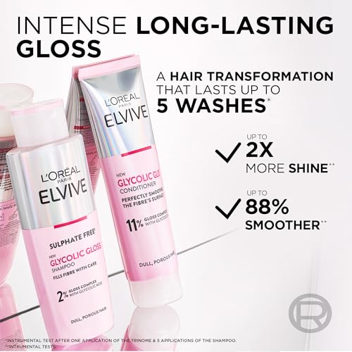 L'Oréal Paris Elvive Glycolic Gloss Shampoo and Conditioner Set for Dull Porous Hair, Get The Shiniest Hair of Your Life, Glossing Routine for Mirror-Like Shine L'Oréal Paris Elvive Glycolic Gloss Shampoo and Conditioner Set for Dull Porous Hair, Get The Shiniest Hair of Your Life, Glossing Routine for Mirror-Like Shine
