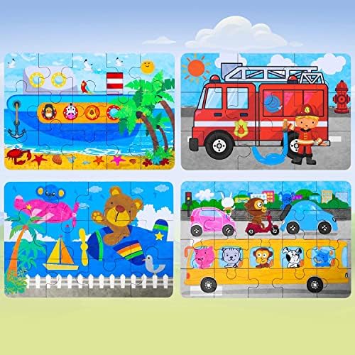 BBLIKE Jigsaw Wooden Puzzles Toy in a Box for Kids, Pack of 4 with Varying Degree of Difficulty Educational Learning Tool Best Birthday Present for Boys Girls (Vehicle) 6 51Jpuj7NBiL. AC