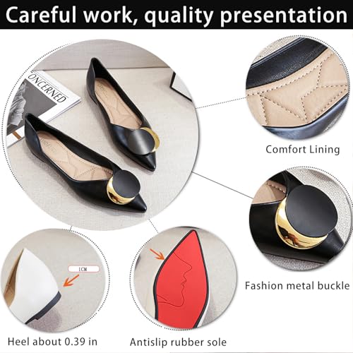 Women's Pu Pointed Toe Ballet Flats Comfortable Slip On Memory Foam Insole Non-Slip Soft Bottom Dressy Flats with Metal Buckle for Office Party Walking Formal2