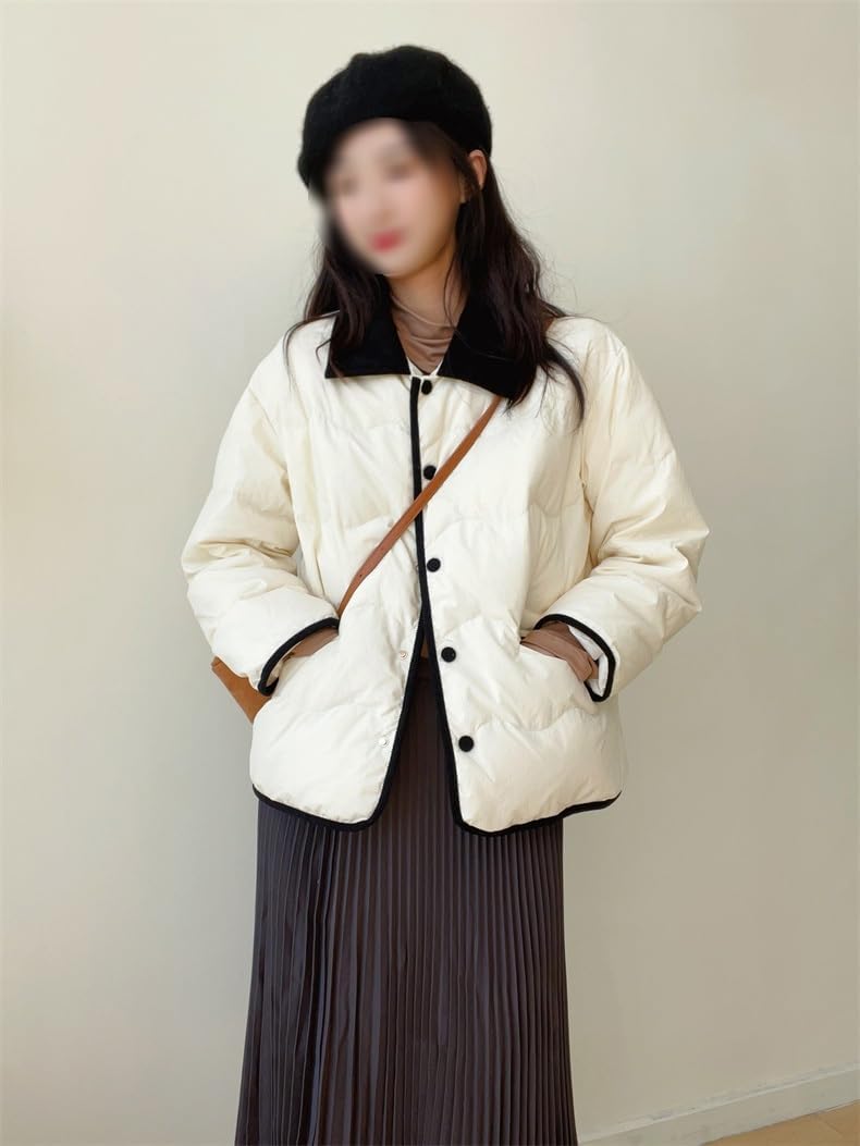 Women's Winter Corduroy Square Neck Short Down Jacket Women's Casual Thickened White Duck White Down Jacket