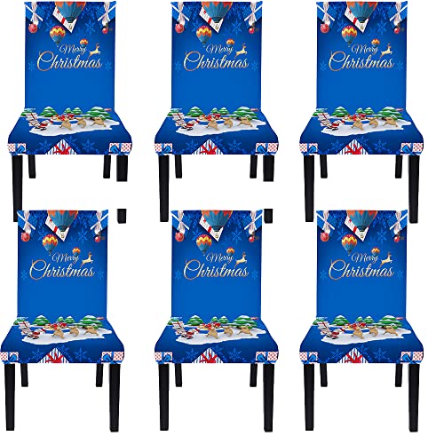 Andreannie Set of 6 Christmas Dining Room Chair Covers Snowflake Stretch Removable Dining Chair Slipcovers Protector Decorative for Christmas Holiday Party Ceremony (Blue, Set of 6)