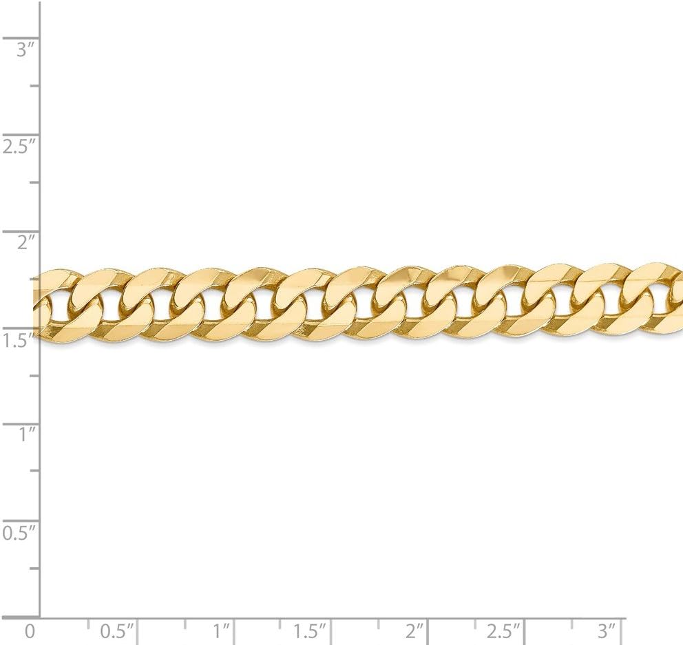 Solid 14K Yellow Gold 9.5mm Beveled Curb Chain Bracelet/Anklet - Image 5