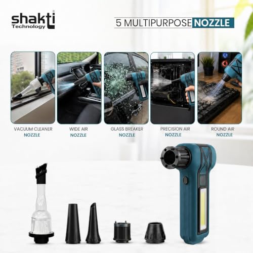 Image of Shakti Technology AirJet Pro Handheld High-Speed Air Duster,130000 RPM Cordless Mini Air Blower & Vacuum Cleaner 2-in-1, Portable Rechargeable Blower for Home, Car, PC and Keyboard Cleaning (Blue)