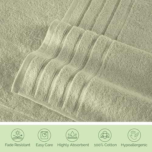 Image of Elegant Comfort 100% Turkish Cotton 4 Lines Viscose Stripe Luxury 2 Pack Bath Towel Set 27 x 54 Inch - Super Soft and Highly Absorbent Premium Hotel Spa Quality Towels for Bathroom Use, Mint Green